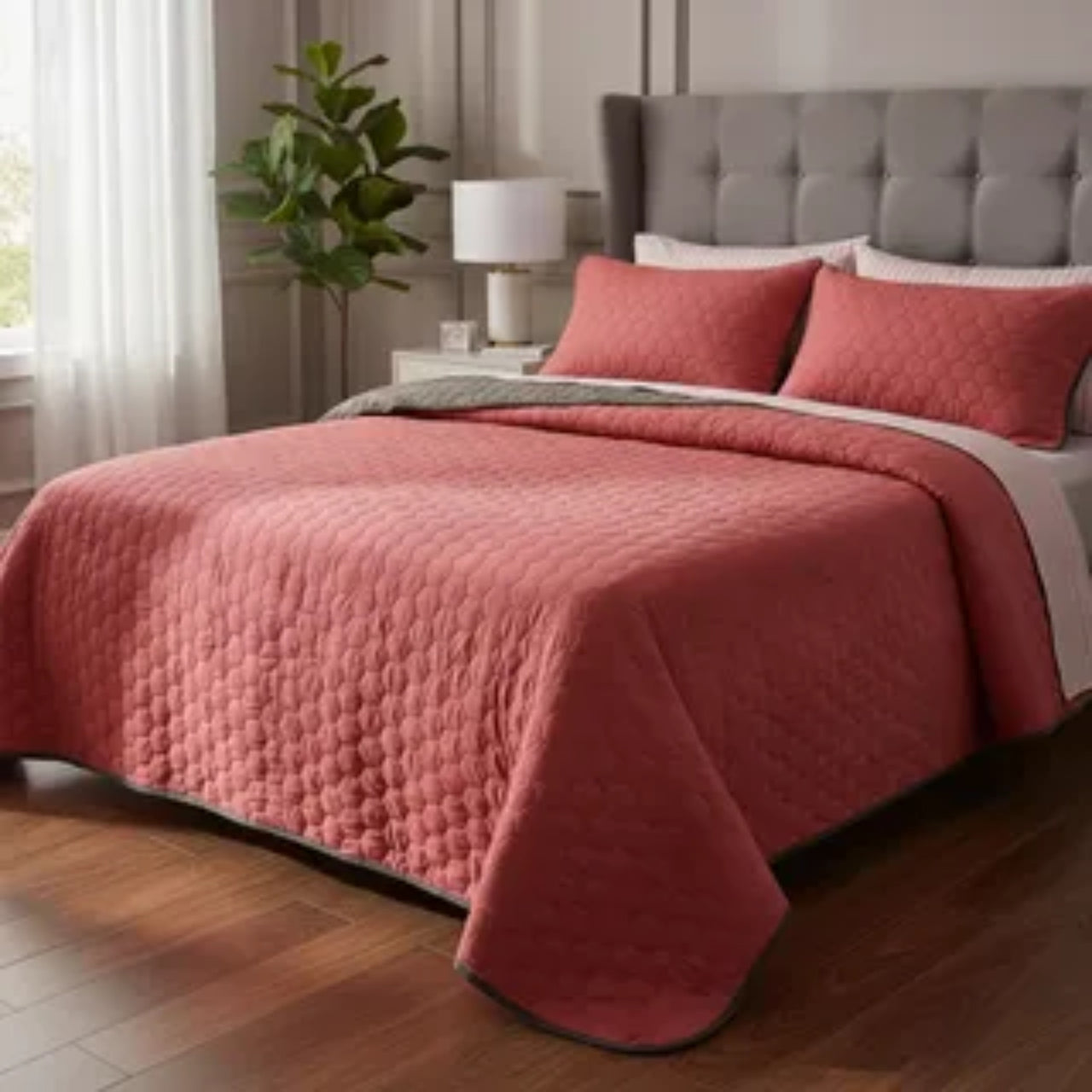 Edredón Prime 2 vistas Coral/Gris