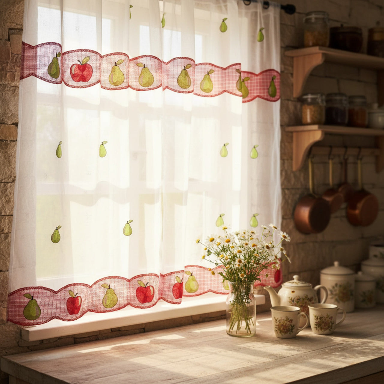 Cortina Bordada B Cocina Apple