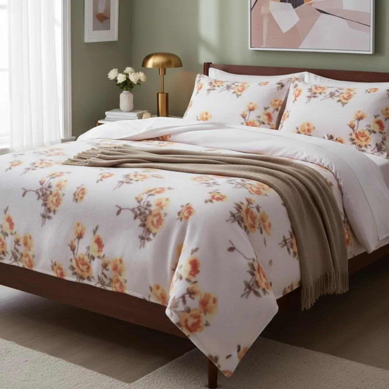 Sábanas Polar Extra Calientita Floral Amarilla