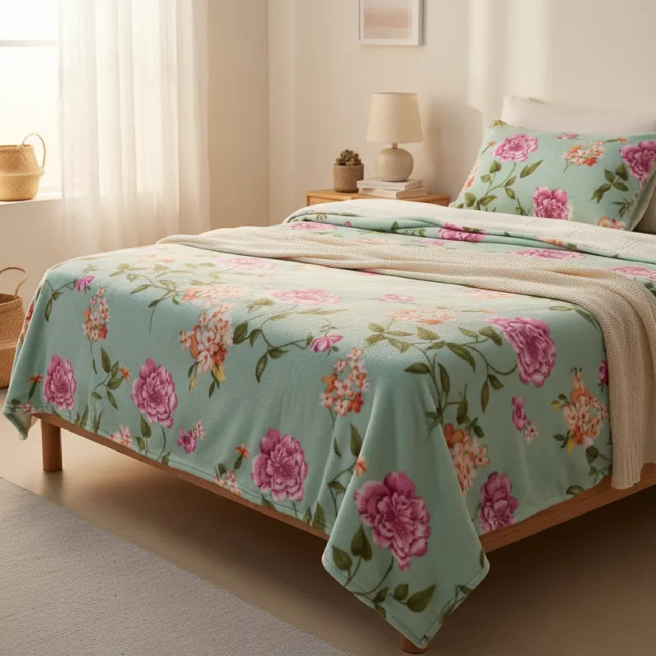 Sábanas Polar Extra Calientita Floral Aqua