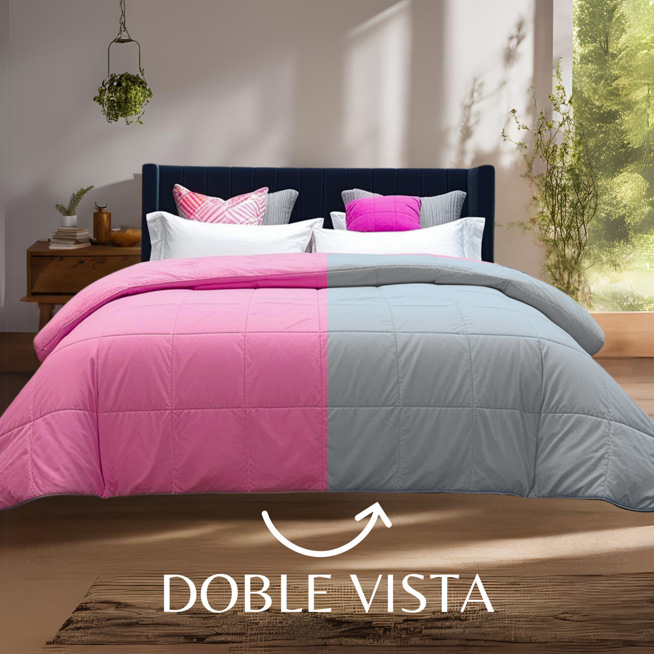 Edredón Sueco Rosa/Gris