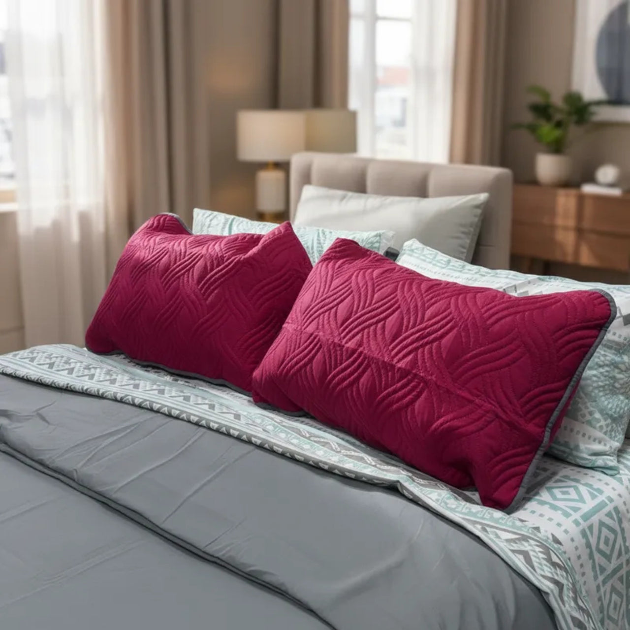 Par De Fundas De Almohada Prime Azul-Rojo