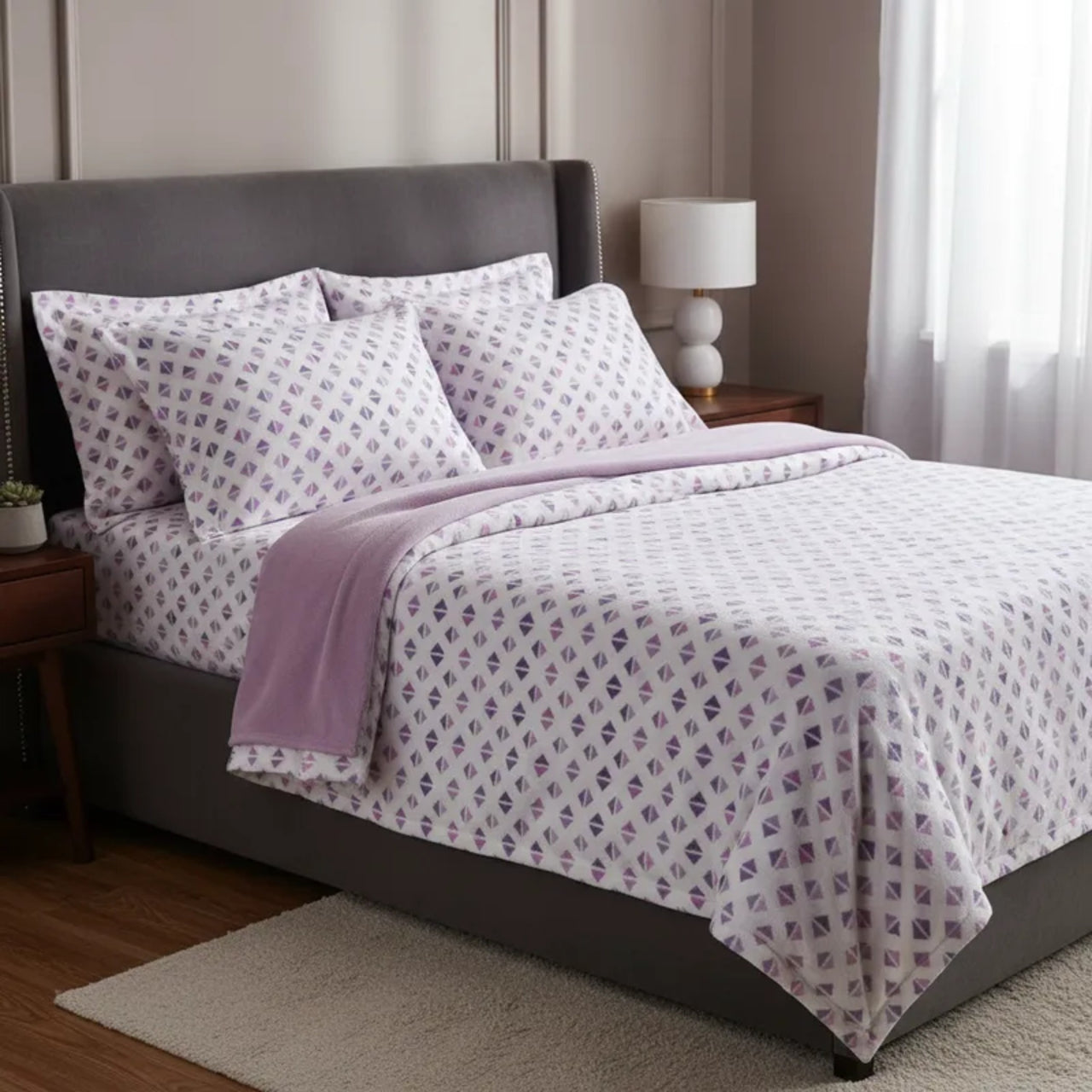 Sábanas Polar Extra Calientita Lila Geometrico