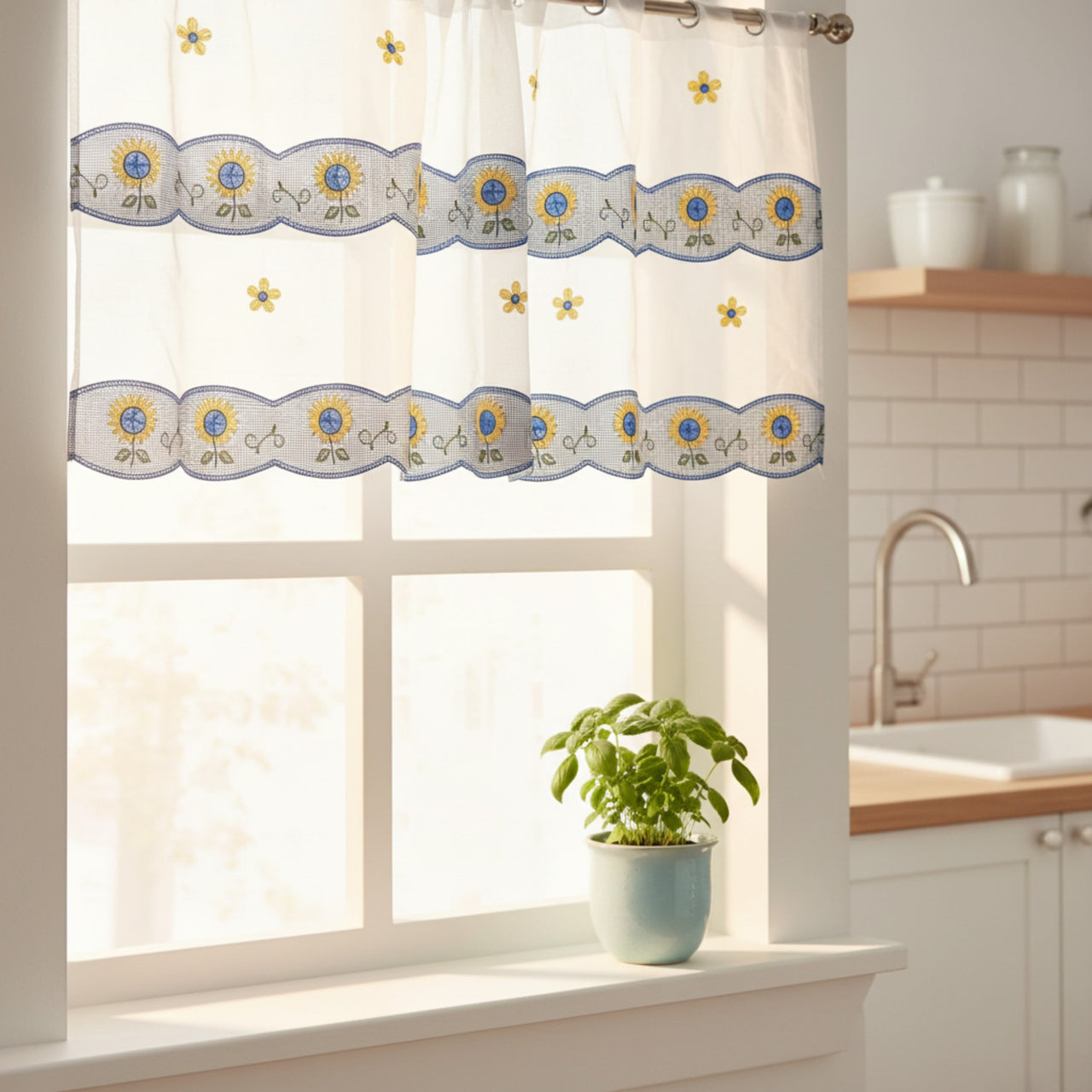 Cortina Bordada B Cocina Girasol