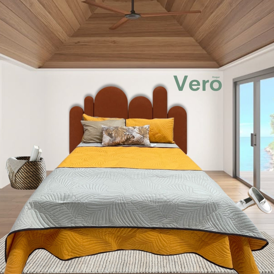 Edredón Cozumel Amarillo Ligero Con Sábanas, Fundas de Almohada, Cojín y RODAPIE