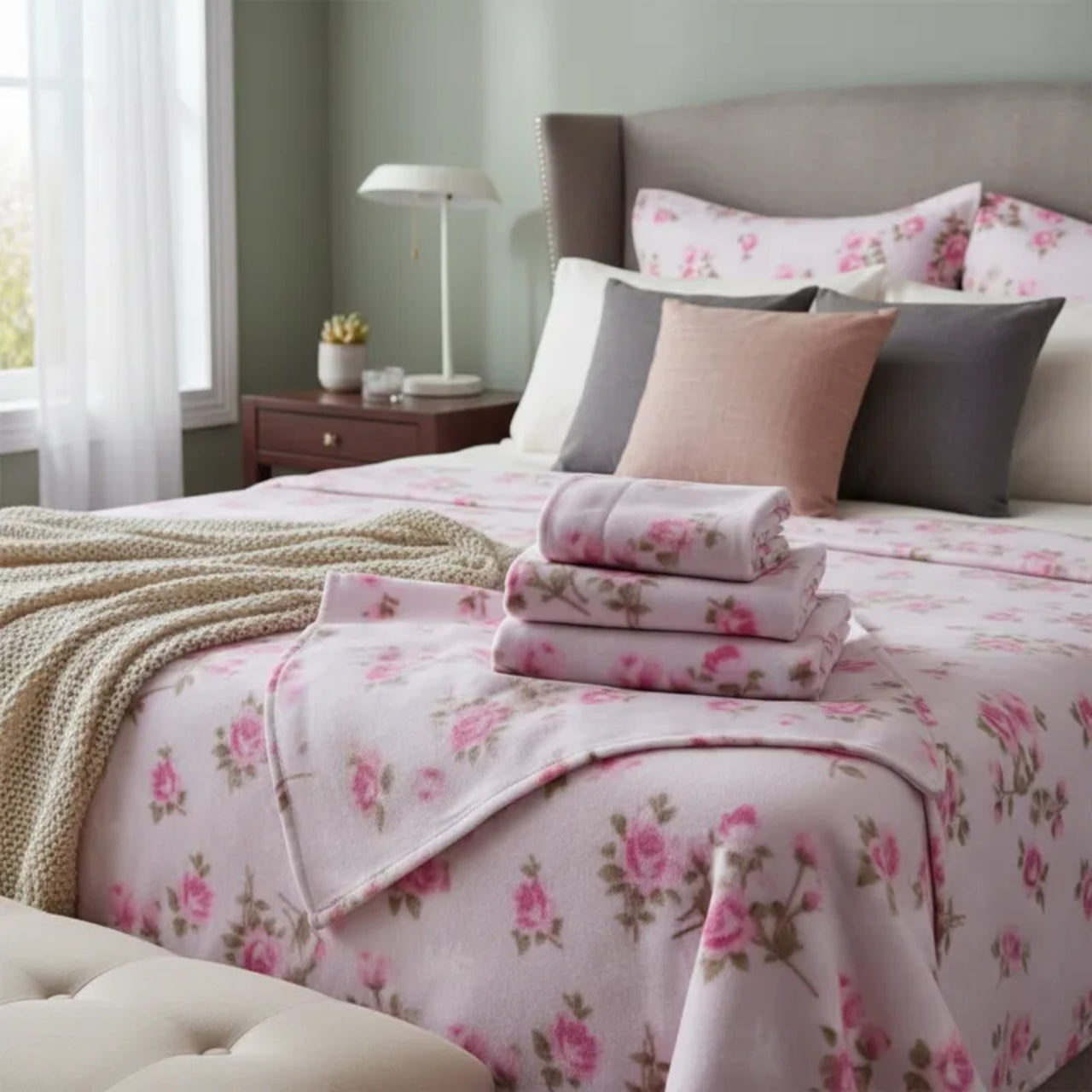 Sábanas Polar Extra Calientita Floral Rosa