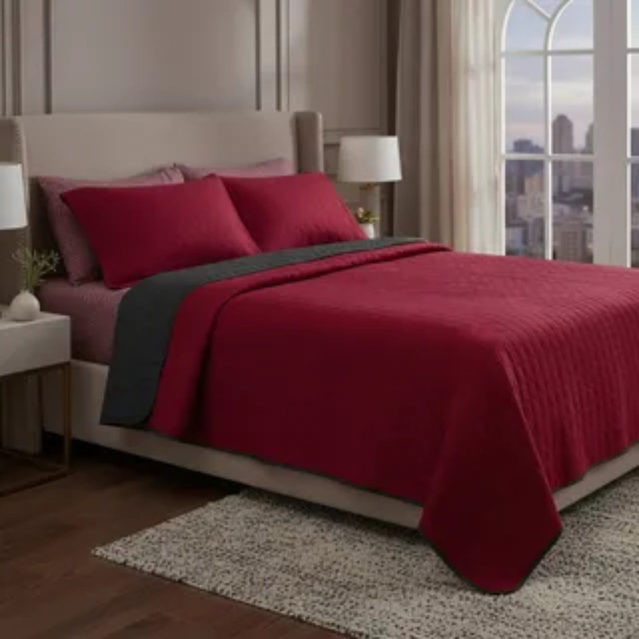 Edredón Prime 2 vistas Vino/Gris