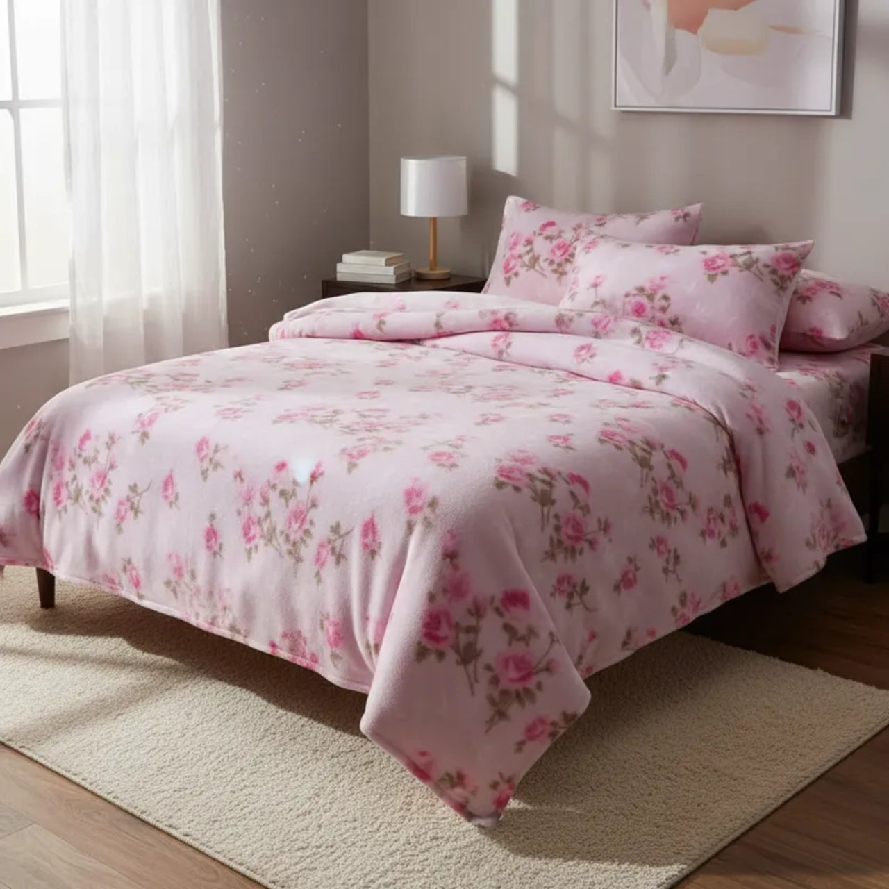 Sábanas Polar Extra Calientita Floral Rosa