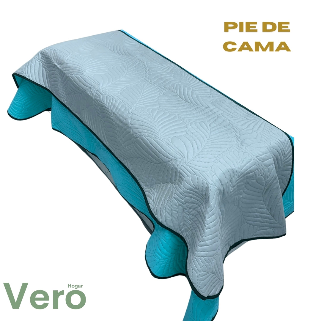 Edredón Cozumel Turquesa Ligero Con Sábanas, Fundas de Almohada, Cojín y RODAPIE