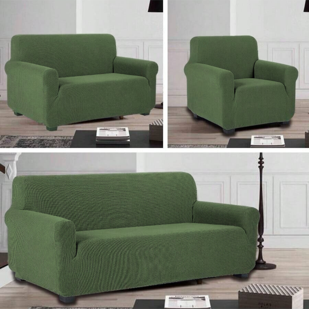 Protector De Sala Elástico Ajustable Verde Olivo