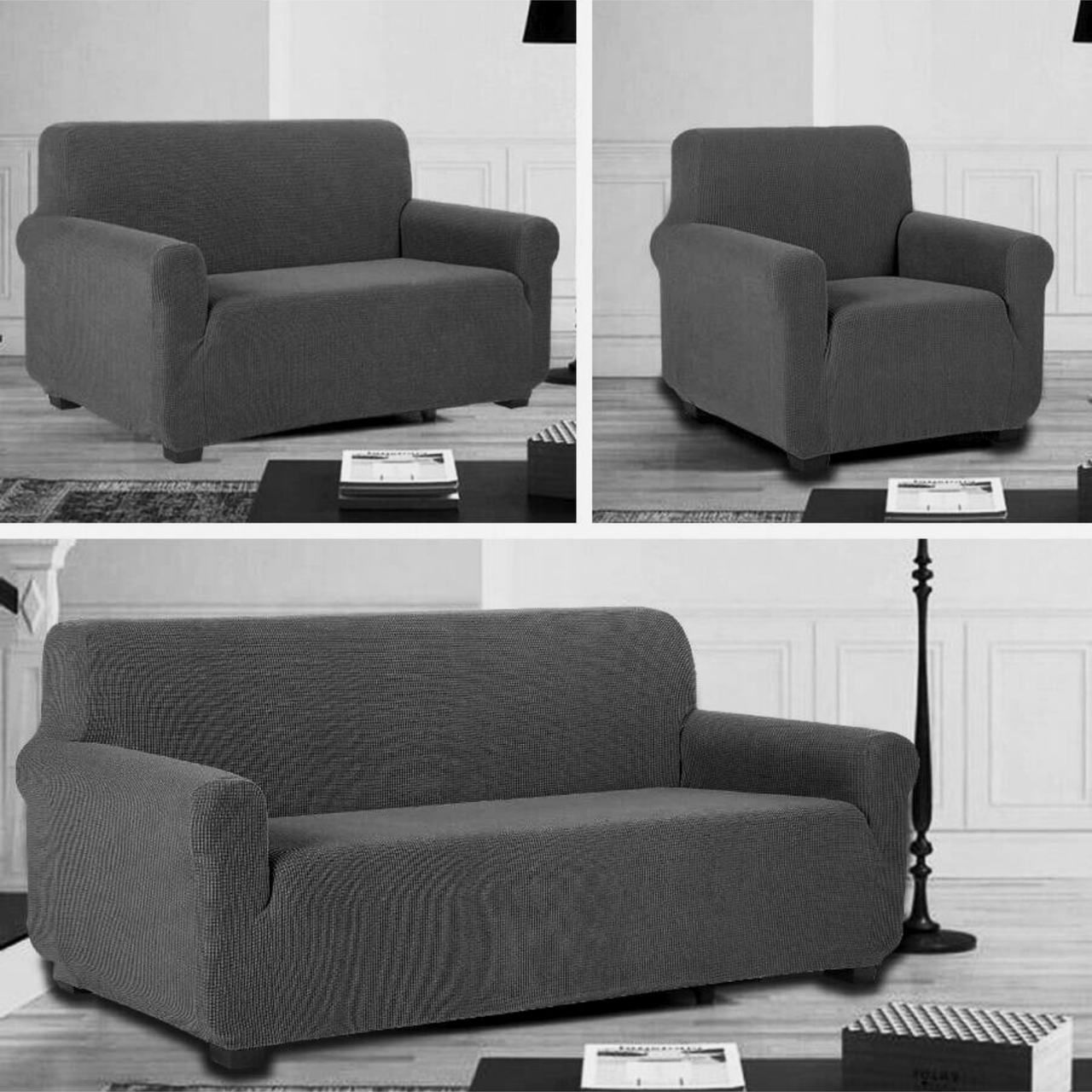 Protector De Sala Elástico Ajustable Gris Oxford