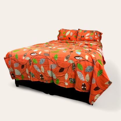 Sabana de Franela Extra Suave Vero Hojas Naranja