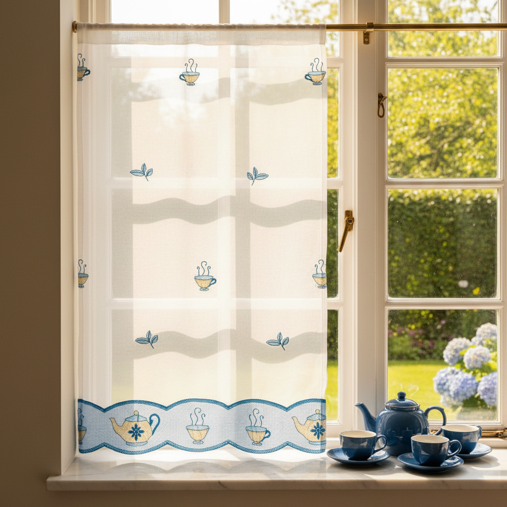 Cortina Para Cocina Bordada Té