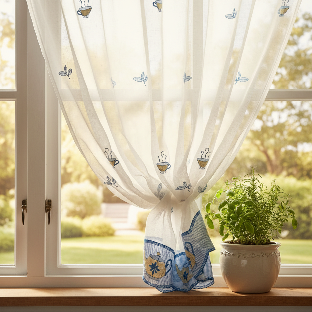 Cortina Para Cocina Bordada Té