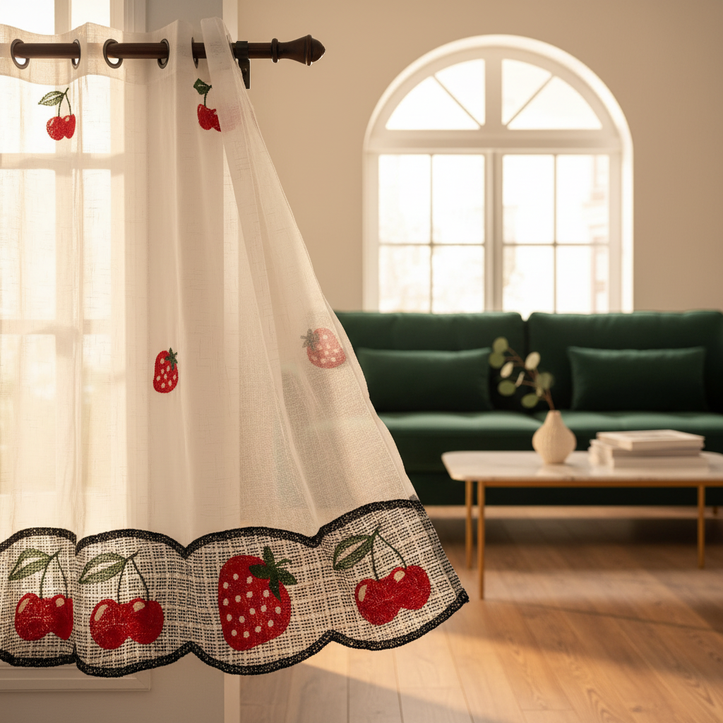Cortina Para Cocina Bordada Frutos Rojos